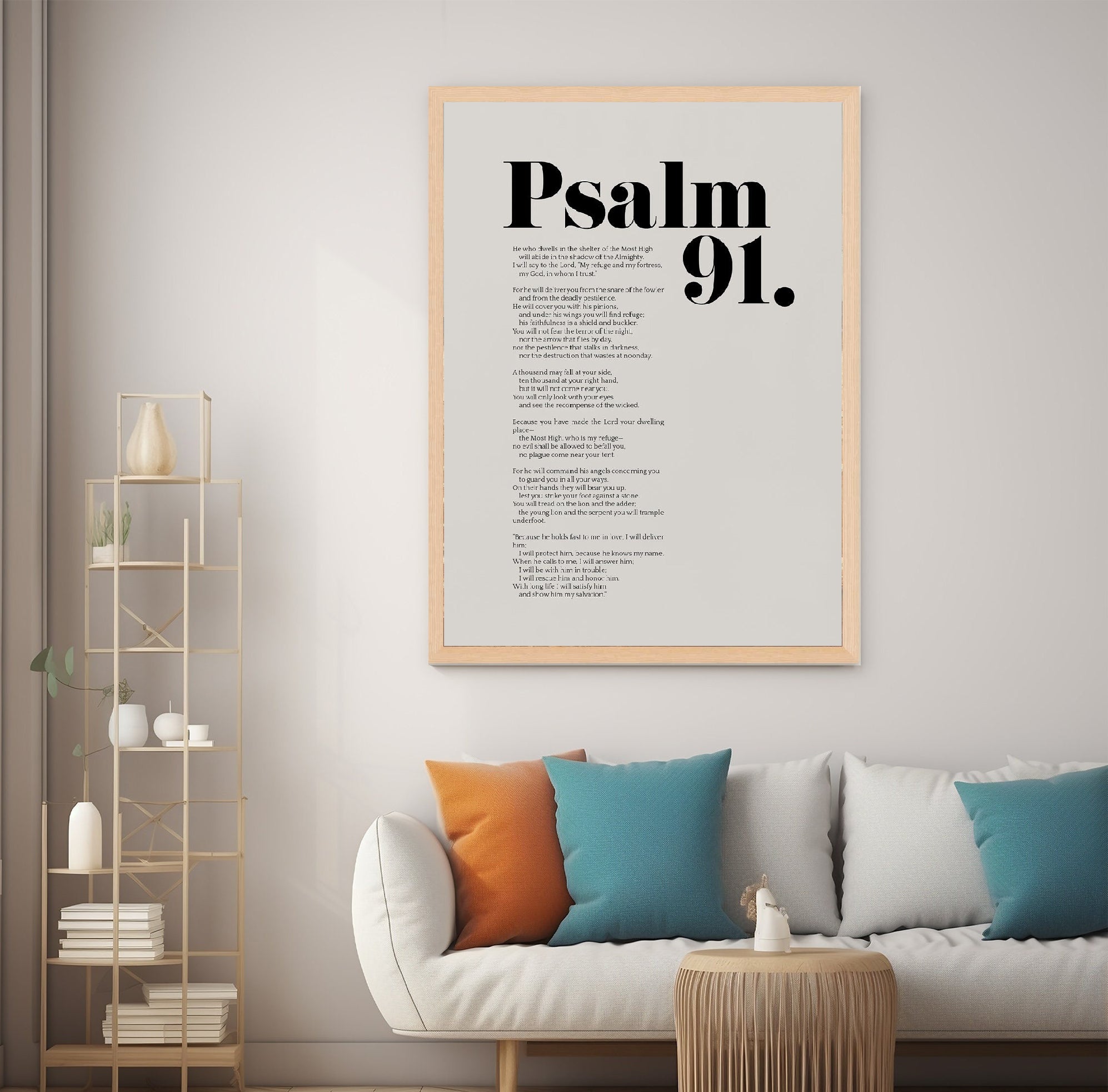 Psalm 91 Bible Art Poster, Christian Modern Scripture Poster, Bold Typography, Baptism